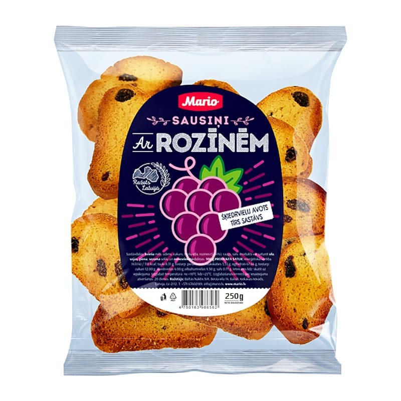 Fursecuri uscate cu stafide 250GR Mario